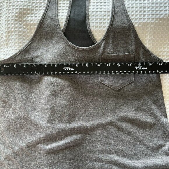 alo Yoga Athleisure Tank Top Mesh Racer Back Gray Black Front Pocket Tank *Small - Picture 6 of 11